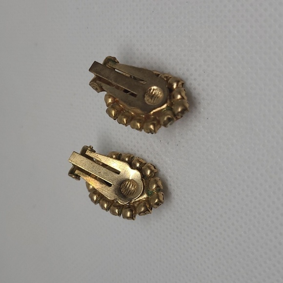 VINTAGE Elegant Gold Tone 80's Amber & Crystal Color Clip-on Earrings - Picture 8 of 14
